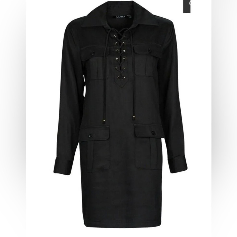 Ralph Lauren Black Label - Long Sleeve Lace-up Shirt Dress - Size 6 - Picture 2 of 6